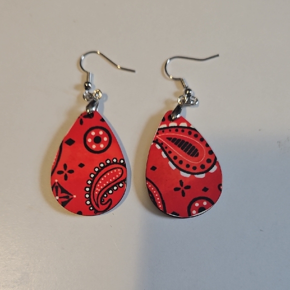 Hand Crafted Jewelry - Hand Crafted Red Paisley Earrings